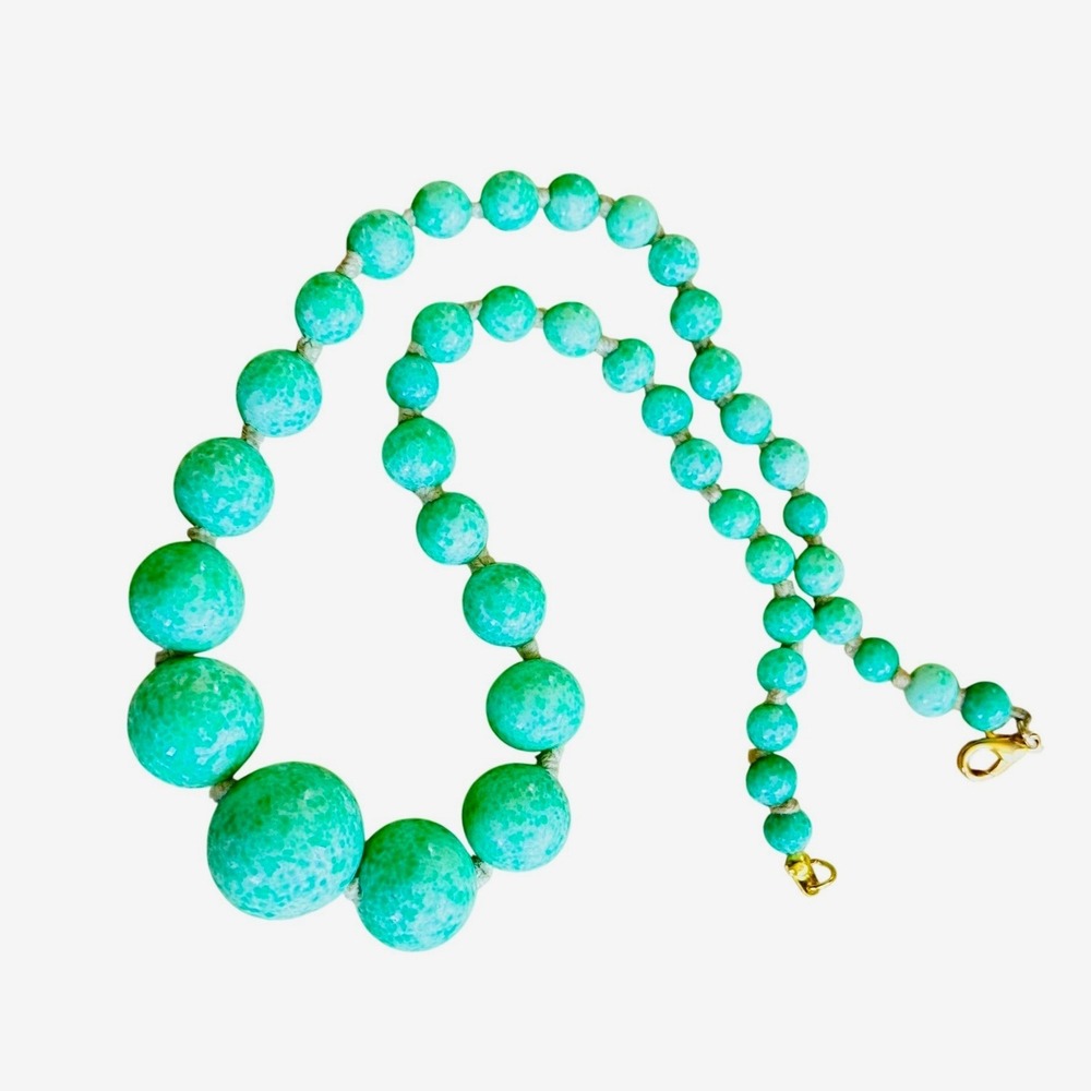 VTG Art Deco Czech Green Peking Glass Necklace Flapper Beaded‎ Beads Choker 17"